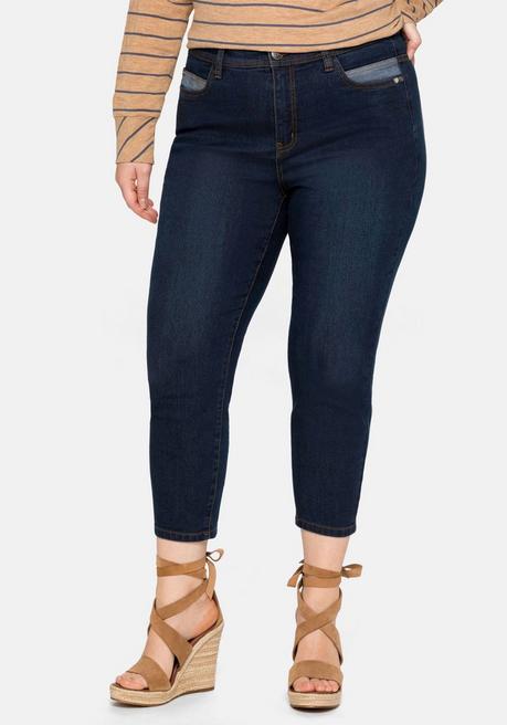 sheego Skinny Jeans in 7/8-Länge, mit Stickerei vorn - dark blue Denim sheego