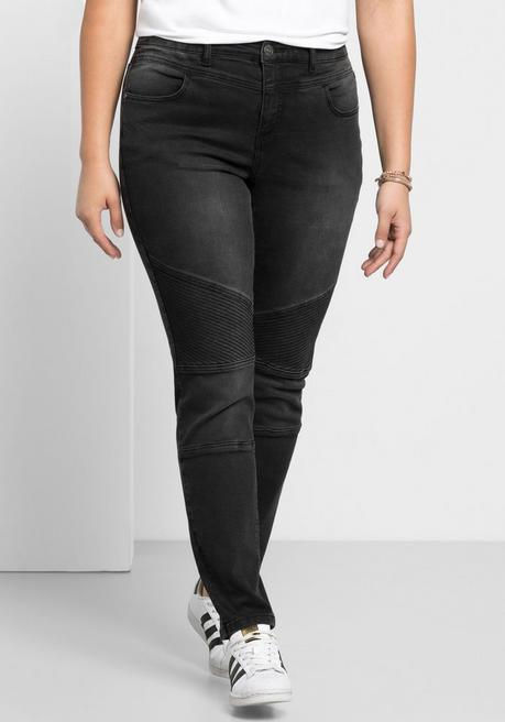 Sheego Skinny Power-Stretch-Jeans Im Biker-Look - Black Denim Sheego