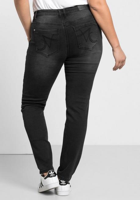 Sheego Skinny Power-Stretch-Jeans Im Biker-Look - Black Denim Sheego