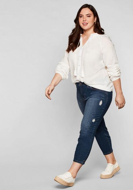 Sheego Slim Fit Jeans In 7/8-Länge Mit Destroyed-Effekten - Blue Denim Sheego