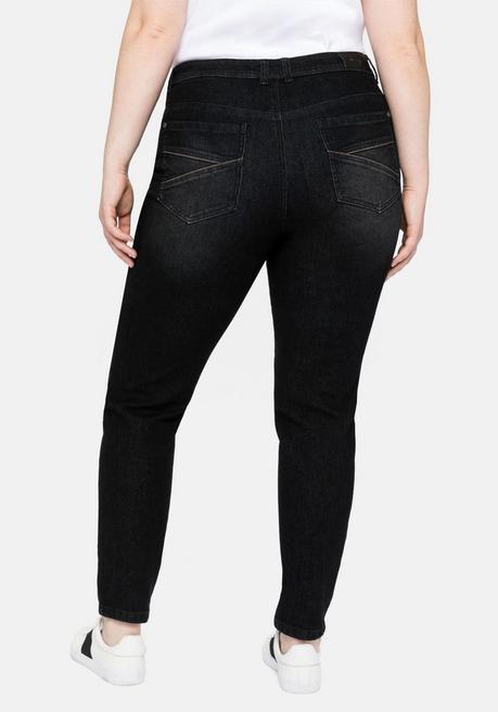 Sheego Slim Jeans Mit Vorverlegter Teilungsnaht - Black Denim Sheego