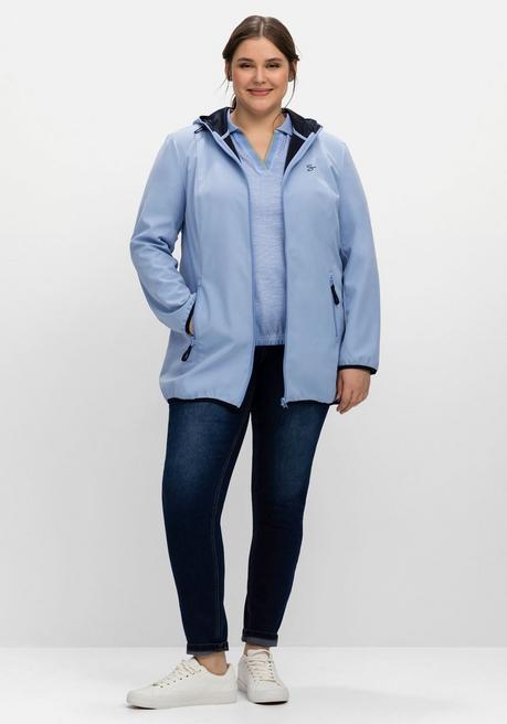 Sheego Softshelljacke Mit Kapuze Und Kontrastdetails - Mittelblau Sheego