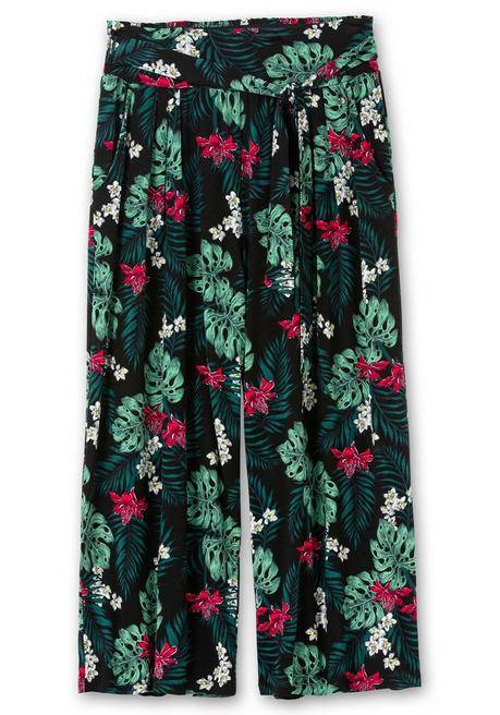 Sheego Sommerhose Mit Tropischem Print, In Culotte-Form - Schwarz Gemustert Sheego