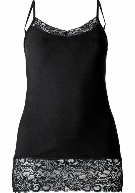 Sheego Spaghetti-Top Mit Breitem Spitzensaum - Schwarz Sheego