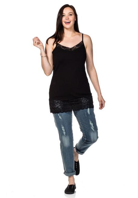 Sheego Spaghetti-Top Mit Breitem Spitzensaum - Schwarz Sheego