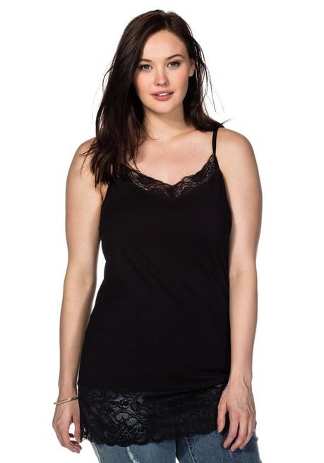 Sheego Spaghetti-Top Mit Breitem Spitzensaum - Schwarz Sheego