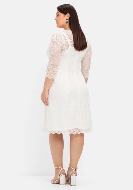Sheego Spitzenkleid Mit Wellensaum; Knielang - Offwhite Sheego