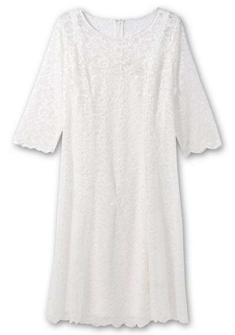 Sheego Spitzenkleid Mit Wellensaum; Knielang - Offwhite Sheego