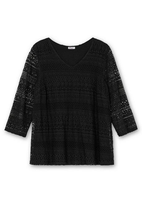 Sheego Spitzenshirt In A-Linie Und 3/4-Arm - Schwarz Sheego