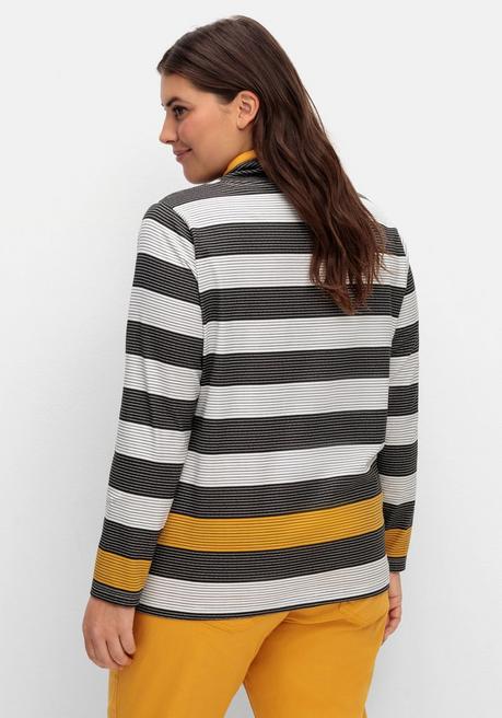 Sheego X Collection L. Stehkragenshirt Mit Blockstreifen Und Kontrastband - Senfgelb Gestreift Sheego