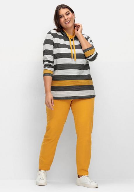 Sheego X Collection L. Stehkragenshirt Mit Blockstreifen Und Kontrastband - Senfgelb Gestreift Sheego