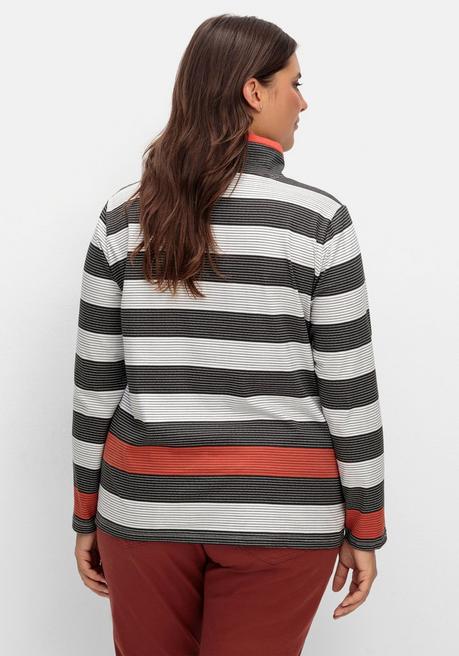 Sheego X Collection L. Stehkragenshirt Mit Blockstreifen Und Kontrastband - Rostrot Gestreift Sheego