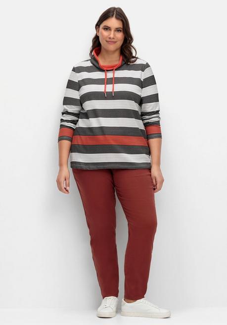 Sheego X Collection L. Stehkragenshirt Mit Blockstreifen Und Kontrastband - Rostrot Gestreift Sheego