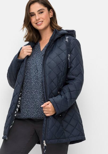 sheego Steppjacke mit Kapuze und bedrucktem Futter - nachtblau sheego