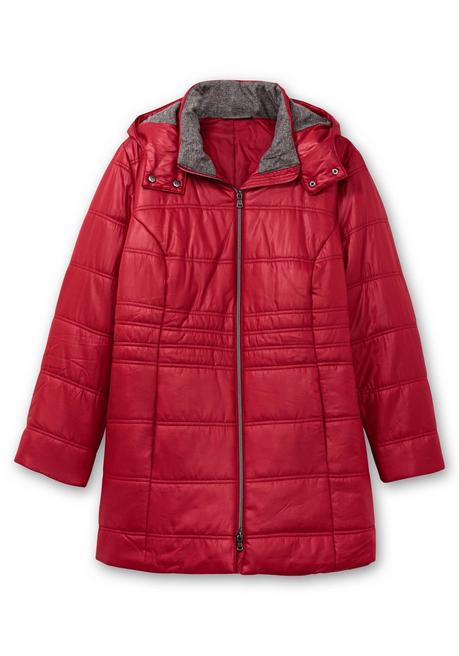 Sheego Steppjacke Mit Kapuze Und Flanell-Details - Kirschrot Sheego