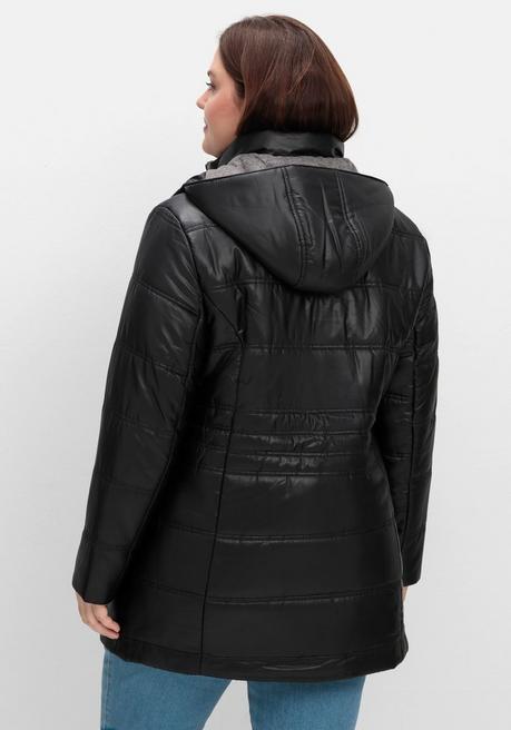 Sheego Steppjacke Mit Kapuze Und Flanell-Details - Schwarz Sheego