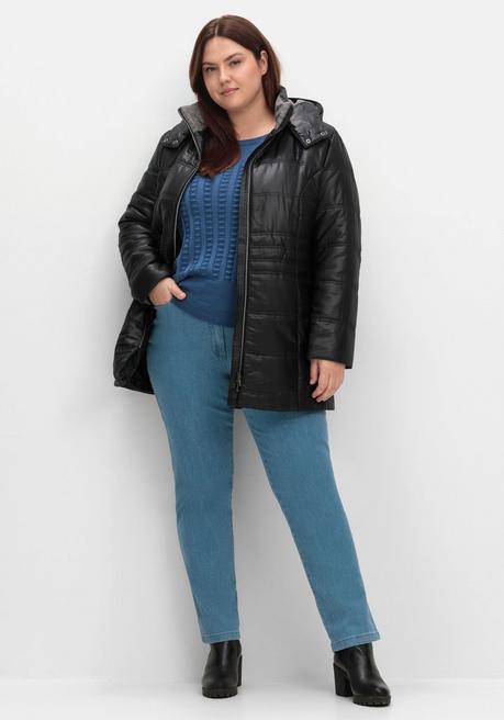 Sheego Steppjacke Mit Kapuze Und Flanell-Details - Schwarz Sheego