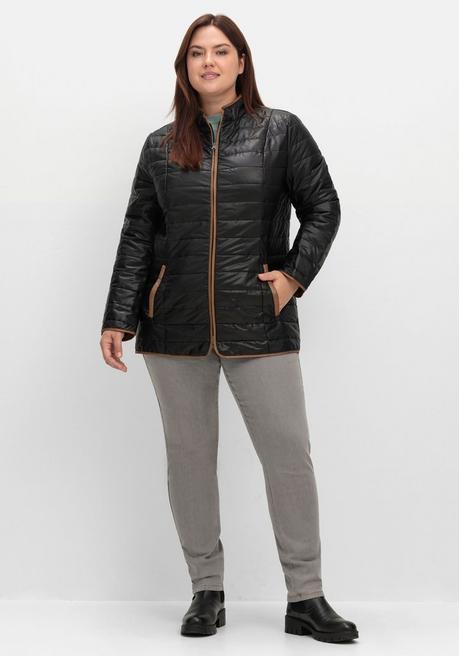 Sheego Steppjacke Mit Stehkragen Und Kontrastdetails - Schwarz Sheego
