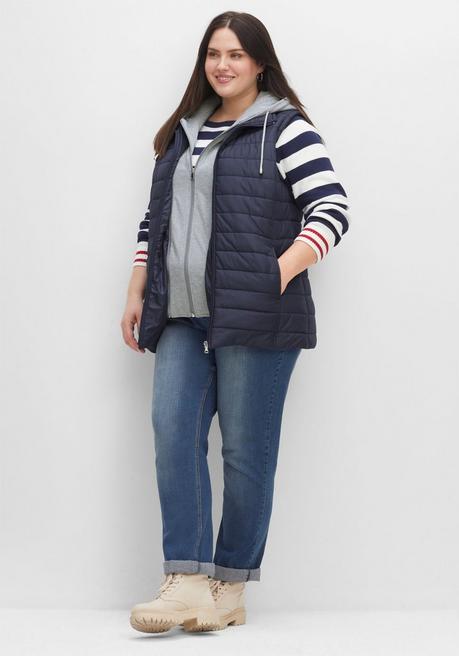 Sheego Steppweste In 2-in-1-Optik, Mit Einsatz Aus Sweat - Nachtblau Sheego