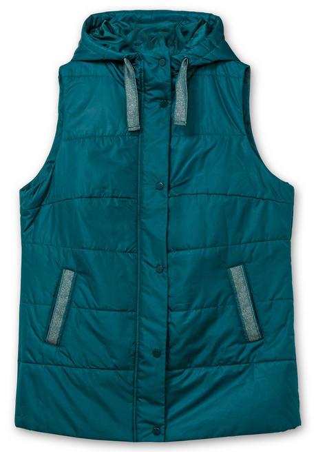 Sheego Steppweste Mit Kapuze Und Glitzer-Details - Petrol Sheego