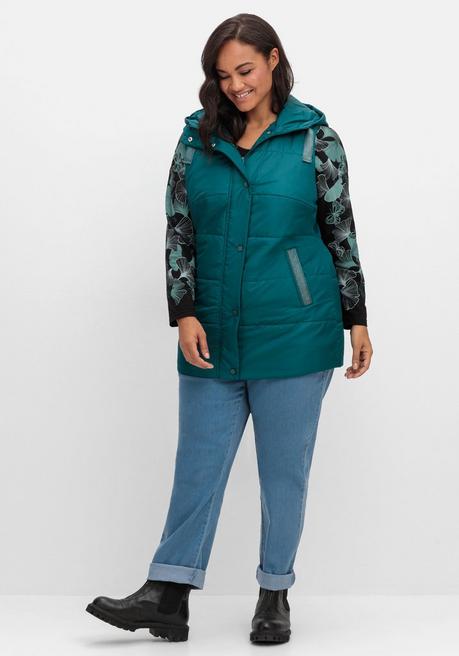 Sheego Steppweste Mit Kapuze Und Glitzer-Details - Petrol Sheego