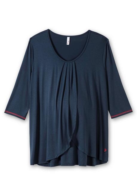 Sheego Stillshirt In Layer-Optik, Mit Raffung Am Ausschnitt - Nachtblau Sheego