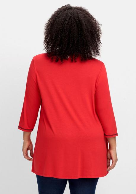 Sheego Stillshirt In Layer-Optik, Mit Raffung Am Ausschnitt - Mohnrot Sheego