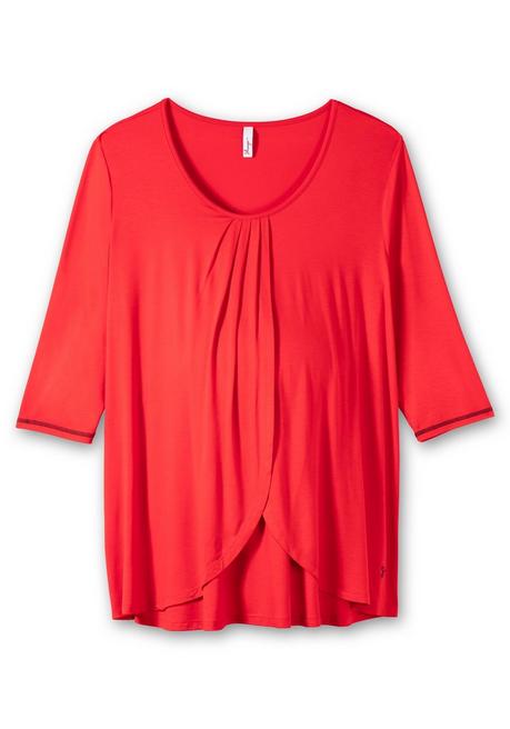 Sheego Stillshirt In Layer-Optik, Mit Raffung Am Ausschnitt - Mohnrot Sheego
