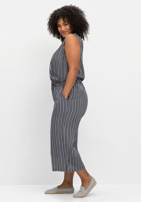 Sheego Strand-Jumpsuit In Wickeloptik - Marine Gestreift Sheego