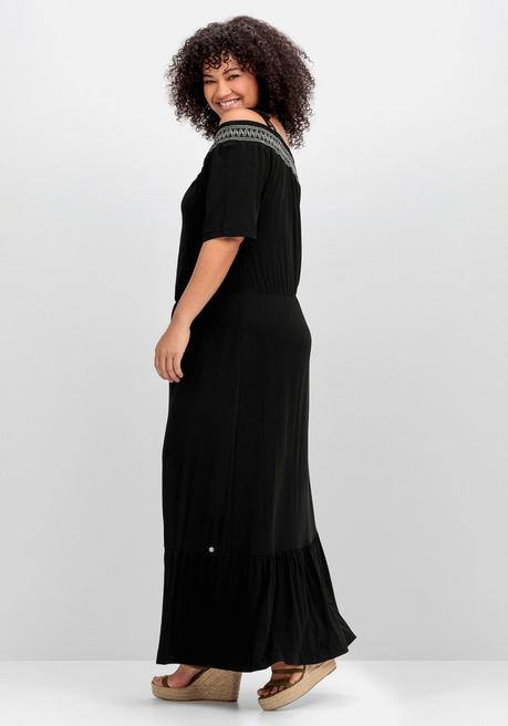 Sheego Strandkleid Mit Carmenausschnitt Und Volants - Schwarz Sheego
