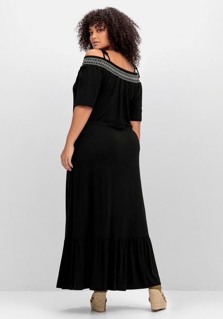 Sheego Strandkleid Mit Carmenausschnitt Und Volants - Schwarz Sheego