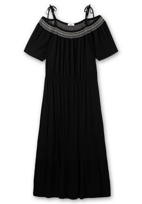 Sheego Strandkleid Mit Carmenausschnitt Und Volants - Schwarz Sheego