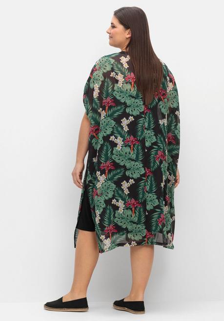 Sheego Strandset Aus Jerseykleid Und Offenem Kaftan - Schwarz Gemustert Sheego