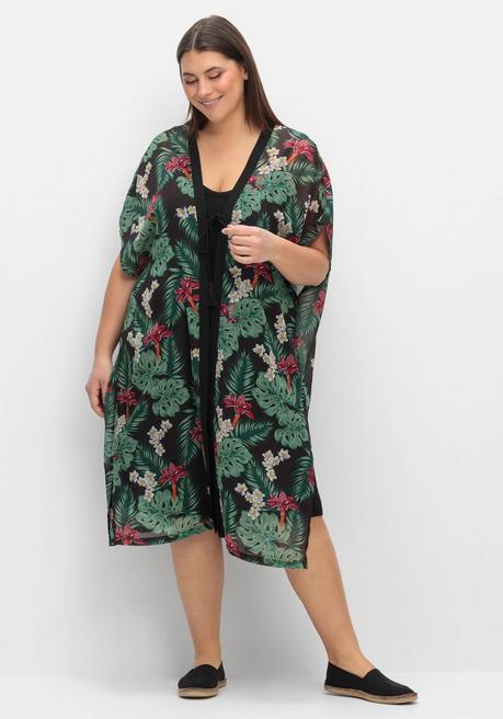 Sheego Strandset Aus Jerseykleid Und Offenem Kaftan - Schwarz Gemustert Sheego