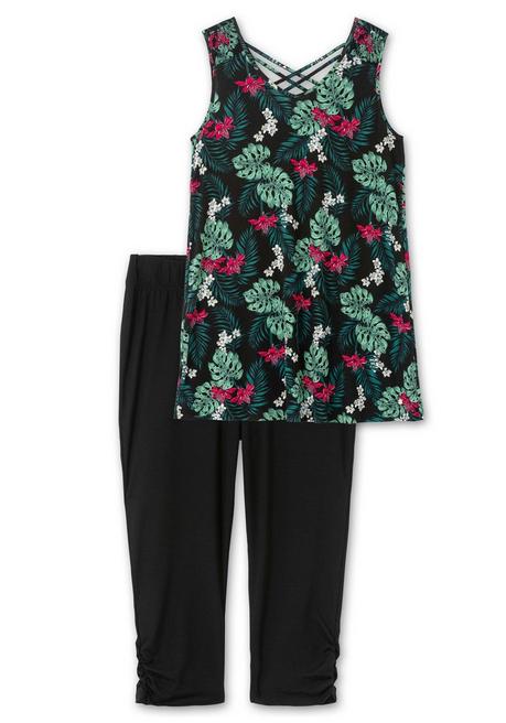 Sheego Strandset Aus Longtop Und 3/4-Leggings - Schwarz Gemustert Sheego