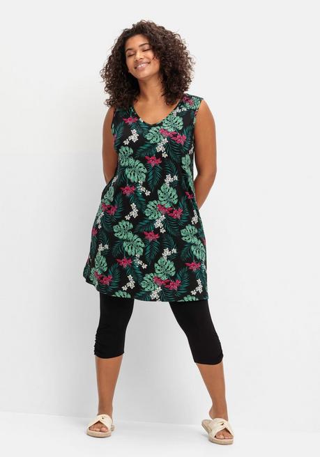 Sheego Strandset Aus Longtop Und 3/4-Leggings - Schwarz Gemustert Sheego