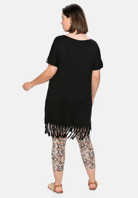 Sheego Strandshirt In Longform, Mit Fransen Am Saum - Schwarz Sheego