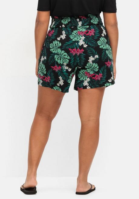 Sheego Strandshorts Mit Smokbund Und Bindeband - Schwarz Gemustert Sheego