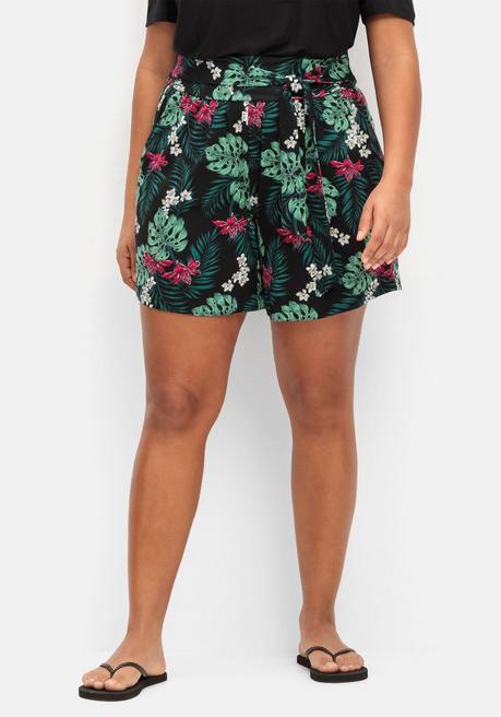 Sheego Strandshorts Mit Smokbund Und Bindeband - Schwarz Gemustert Sheego