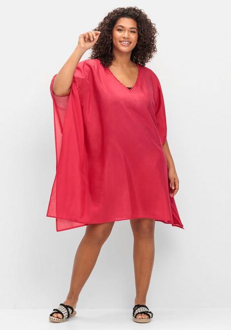 Sheego Strandtunika Im Poncho-Schnitt, Leicht Transparent - Magenta Sheego