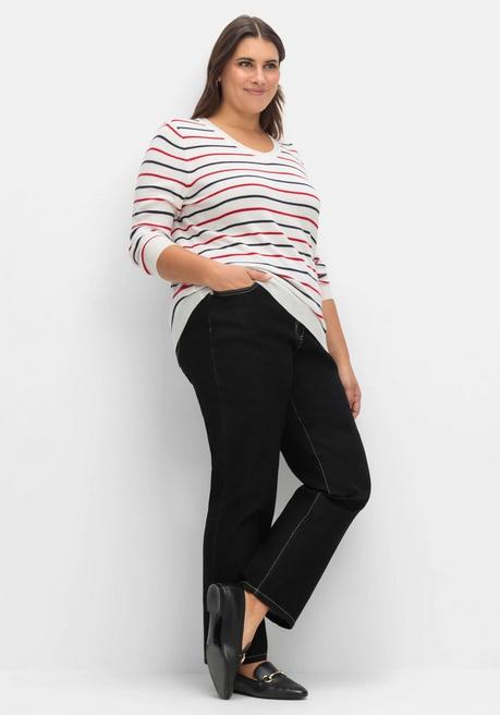 Sheego Streifen-Pullover Mit Ripp-Abschlüssen - Weiß Gestreift Sheego