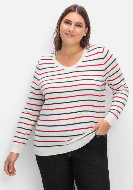 Sheego Streifen-Pullover Mit Ripp-Abschlüssen - Weiß Gestreift Sheego