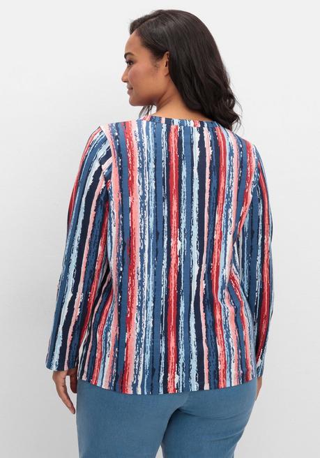 Sheego Streifenshirt Im Batik-Look, Mit Krempelärmeln - Marine Gemustert Sheego