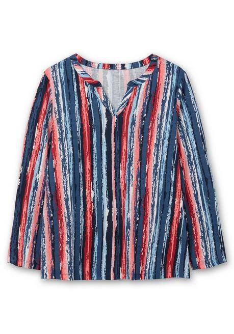 Sheego Streifenshirt Im Batik-Look, Mit Krempelärmeln - Marine Gemustert Sheego