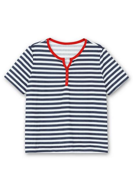 Sheego Streifenshirt Mit Kurzer Zierknopfleiste - Marine Gestreift Sheego