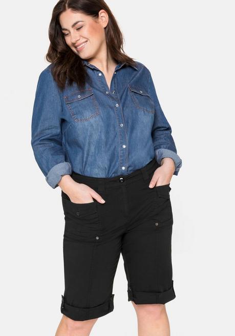 Sheego Stretch-Bermudas Mit Aufgesetzten Taschen Und Patten - Schwarz Sheego