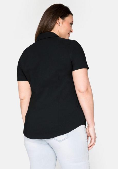 Sheego Stretch-Bluse Mit Kurzem Arm, Leicht Tailliert - Schwarz Sheego