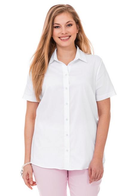 sheego Stretch-Bluse mit kurzem Arm, leicht tailliert - weiß sheego