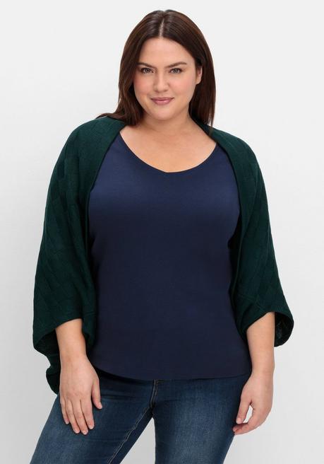 Sheego Strickcape Im Tonigen Schachbrettmuster - Tiefgrün Sheego