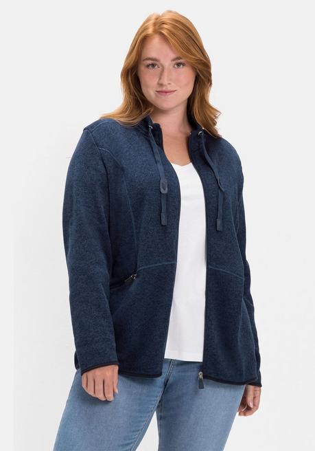 Sheego Strickfleecejacke Mit Stehkragen - Nachtblau Meliert Sheego
